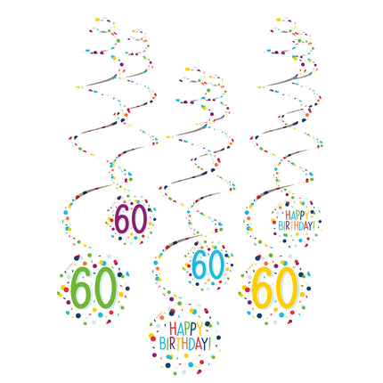 Decorazione appesa 60 anni Buon Compleanno Coriandoli 61cm 6pz