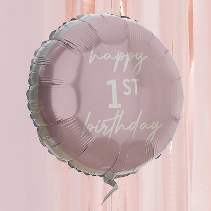 Palloncino ad elio Happy 1St Birthday rosa vuoto 43cm