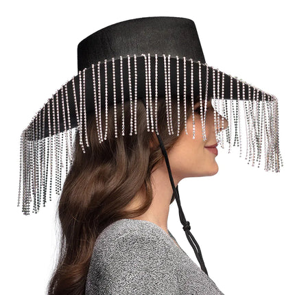 Cappello da cowgirl nero glitterato