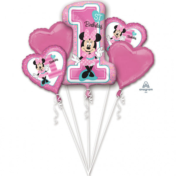 Palloncini ad elio Minnie Mouse 1 anno set 5 pezzi