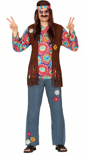 Costume Hippie 60S da uomo con fiori e gilet