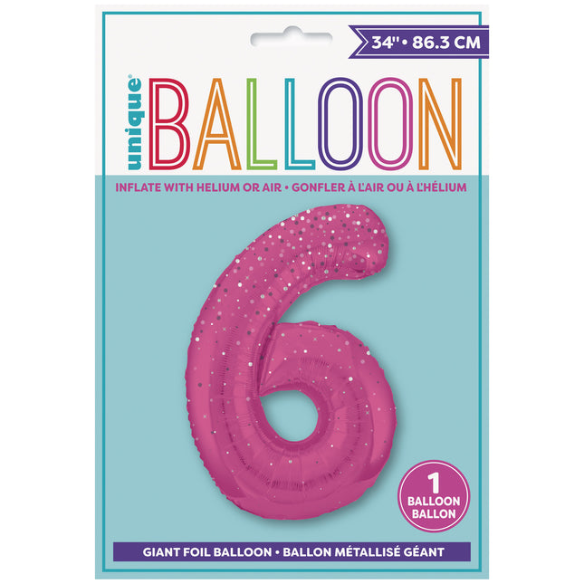 Palloncino figura 6 anni a pois rosa 86 cm