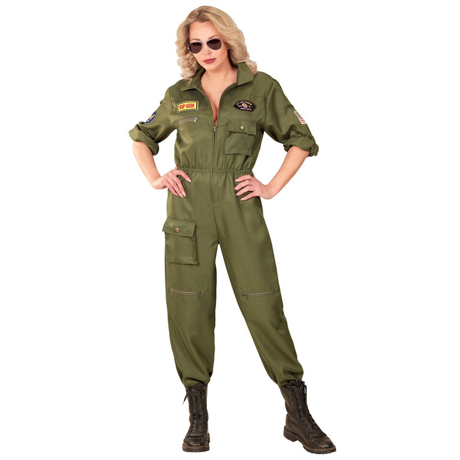 Costume da pilota verde scuro per donna Jet Fighter