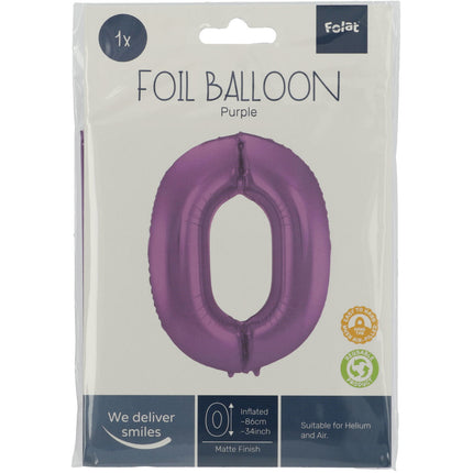 Palloncino Foil Figura 0 Viola Opaco XL 86cm vuoto