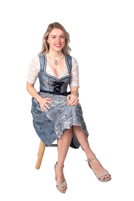 Dirndl 2-teilig, blau/grau Blumen