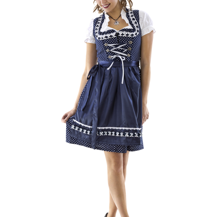 Dirndl blu e bianco a pois