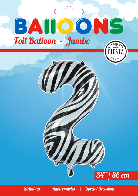 Pallone in foil Figura 2 Zebra XL 86cm vuoto