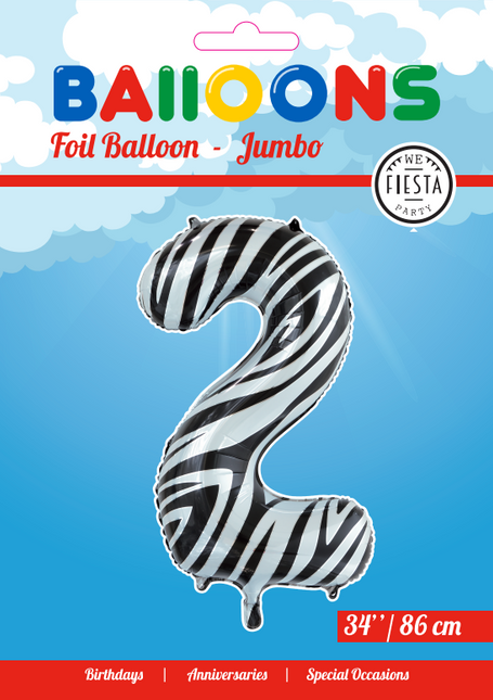 Palloncino in foil Figura 2 Zebra XL 86cm vuoto