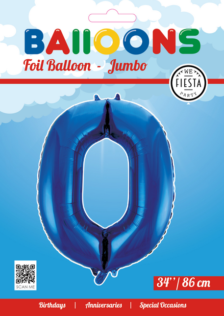 Palloncino in foil Figura 0 Blu XL 86cm Vuoto