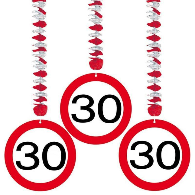 Decorazione da appendere 30 Years Traffic Sign 75cm 3pcs