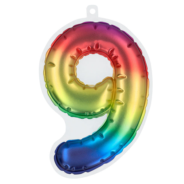 Palloncino in foil con adesivi 9 anni arcobaleno 20 cm