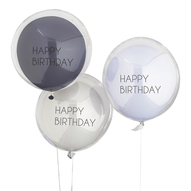 Palloncini blu Happy Birthday a doppio strato 45 cm 3 pezzi