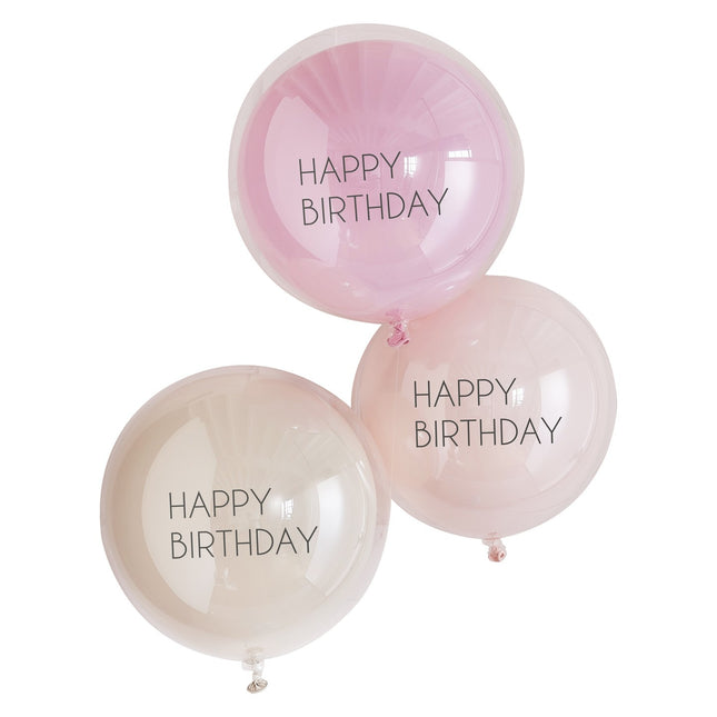 Palloncini rosa Happy Birthday a doppio strato 45cm 3pz