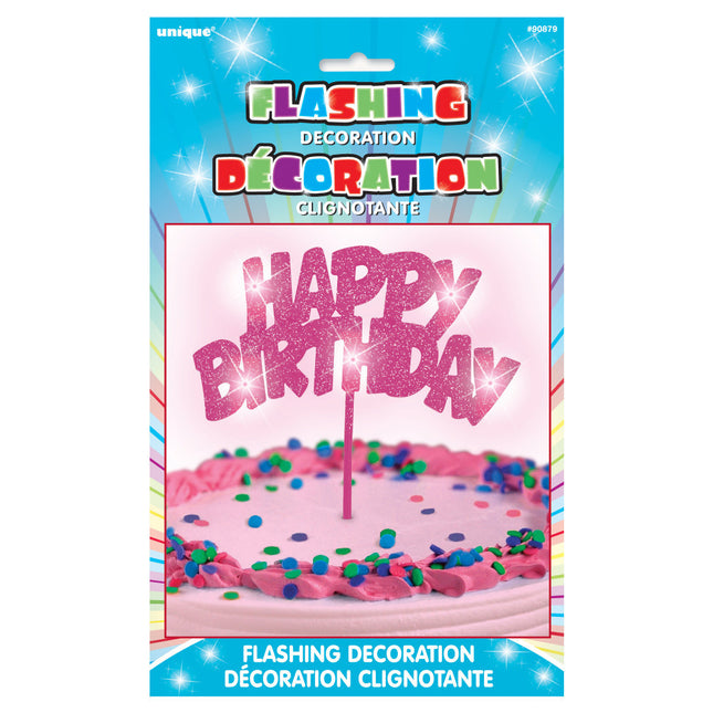 Cake topper Buon Compleanno Rosa Illuminazione 26cm