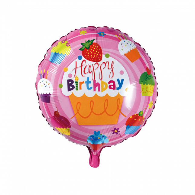 Palloncino ad elio Happy Birthday Cupcakes 45cm vuoto