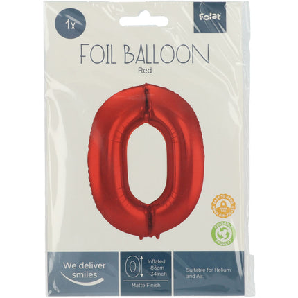 Palloncino Foil Figura 0 Rosso Opaco XL 86cm vuoto