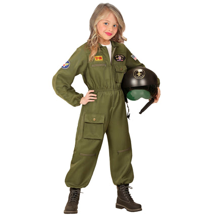 Costume da pilota verde scuro per bambino Jet Fighter