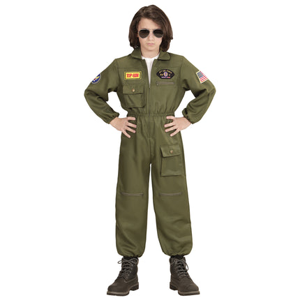 Costume da pilota verde scuro per bambino Jet Fighter