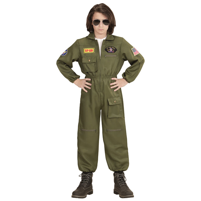 Costume da pilota verde scuro per bambino Jet Fighter