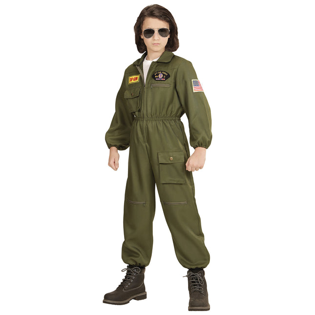 Costume da pilota verde scuro per bambino Jet Fighter