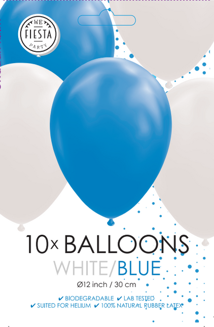 Palloncini bianchi blu 30cm 10pz