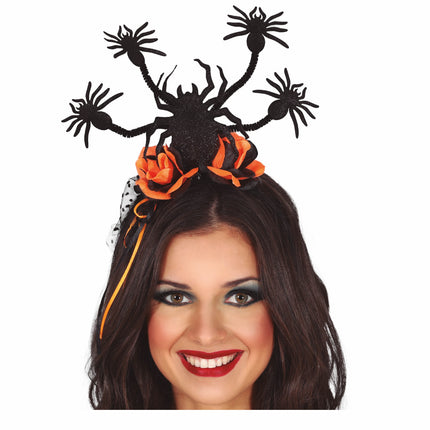 Cerchietto per capelli di Halloween con ragni e fiori