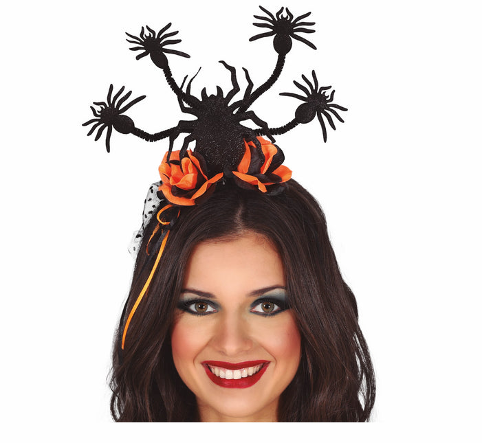 Cerchietto per capelli di Halloween con ragni e fiori