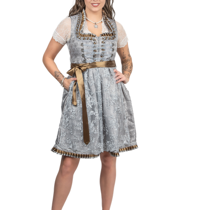 Abito Dirndl Argento Oktoberfest Donna 2 Pezzi