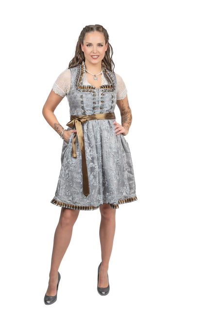 Abito Dirndl Argento Oktoberfest Donna 2 Pezzi