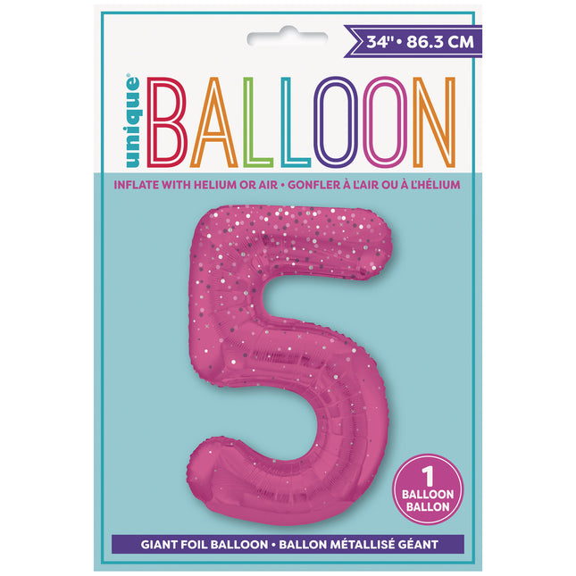 Palloncino 5 anni a pois rosa 86 cm