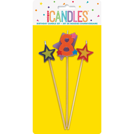 Set di candele 8 anni Stelle 26cm 3 pezzi