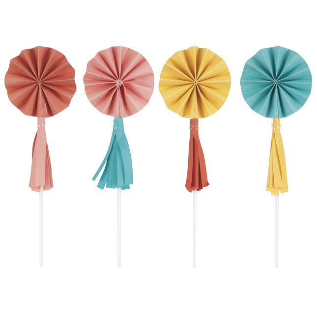 Toppers per cupcake colorati Mini ventaglio con nappe 8 pezzi