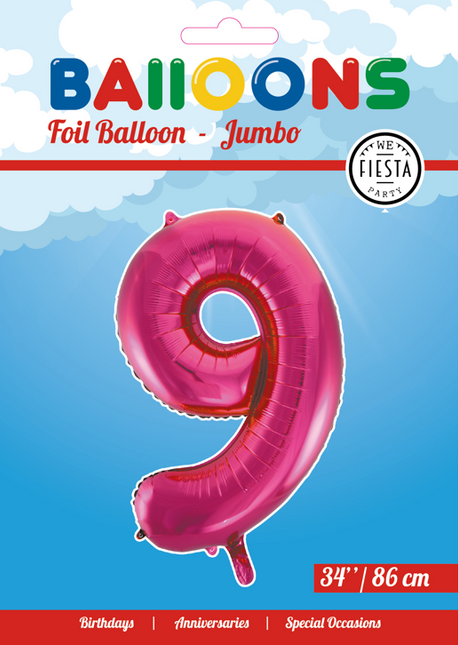 Palloncino Foil Figura 9 Fucsia XL 86cm vuoto