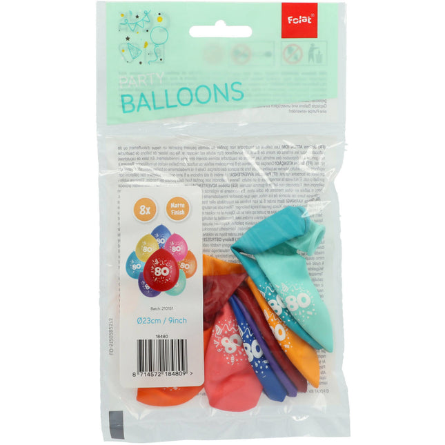 Palloncini 80 anni colorati 23cm 8pz