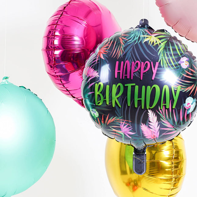 Palloncino ad elio Buon Compleanno Foglie Neon Vuoto 45cm