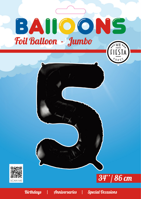 Pallone in foil Figura 5 Nero XL 86cm vuoto