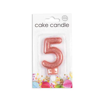 Candela 5 anni Oro Rosa Glitter 7cm