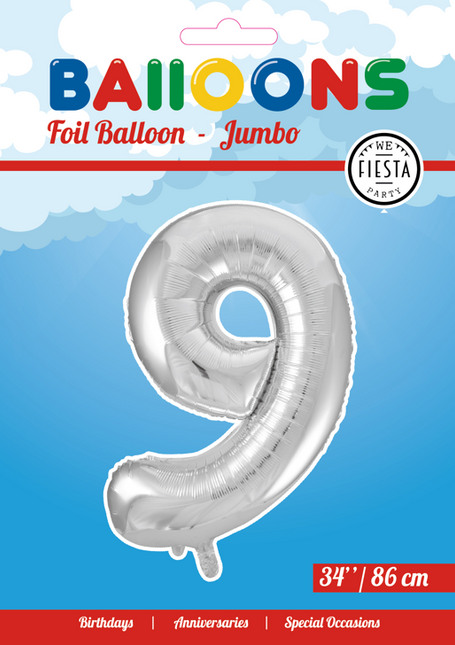 Palloncino in foil Figura 9 Silver XL 86cm vuoto