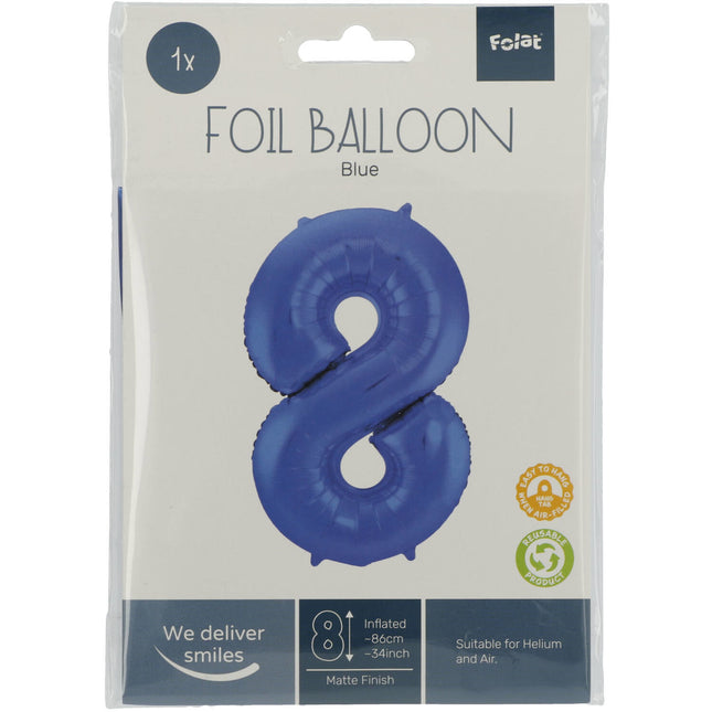 Palloncino Foil Figura 8 Blu Opaco XL 86cm vuoto