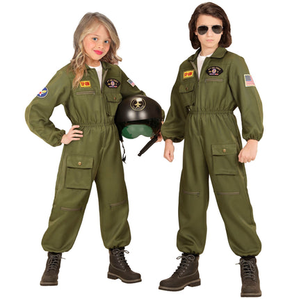 Costume da pilota verde scuro per bambino Jet Fighter