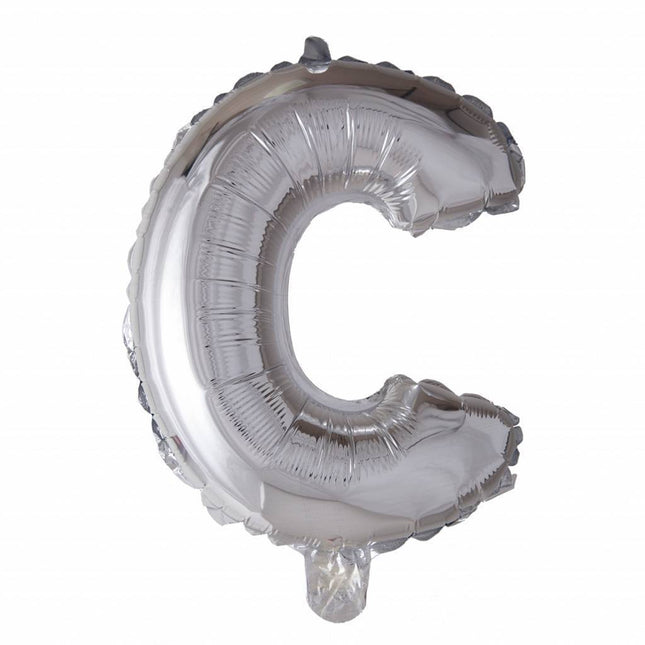 Palloncino in foil Lettera C Argento 41cm con cannuccia