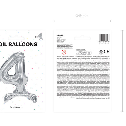 Palloncino in foil Figura 4 Silver Standard Vuoto 70cm