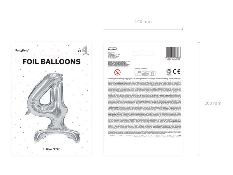 Palloncino in foil Figura 4 Silver Standard Vuoto 70cm