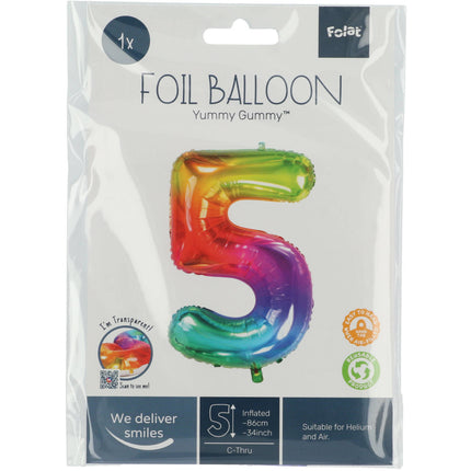 Palloncino Foil Figura 5 Rainbow XL 81cm vuoto