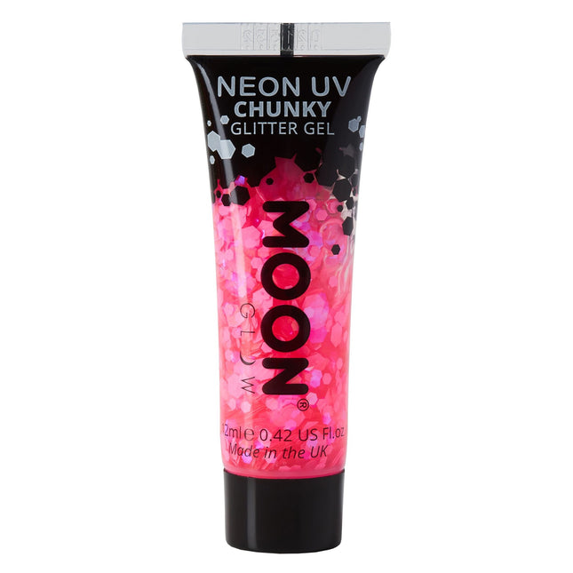 Moon Glow Neon UV Chunky Glitter Gel Rosa Caldo 12ml