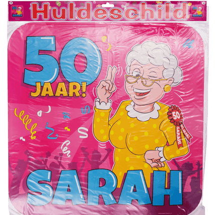 Cartello per porta Sarah 50 anni, cartone animato, 50 cm