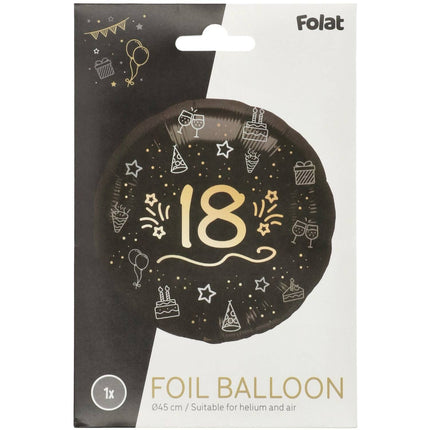 Palloncino ad elio 18 anni nero oro vuoto 45 cm