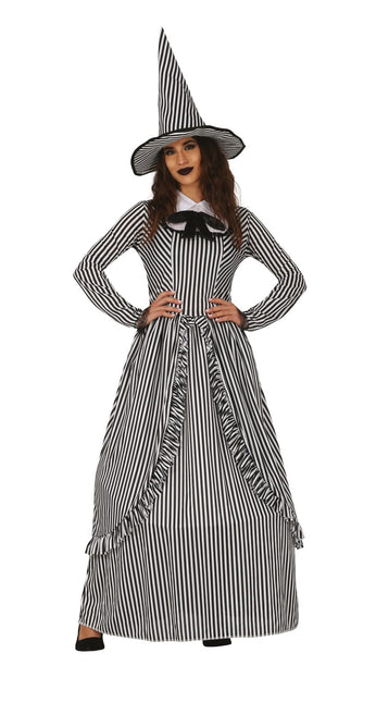 Costume da Strega Halloween Donna Nero Bianco