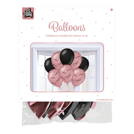 Palloncini Congratulazioni Rosa Nero 30cm 8pz