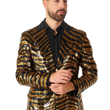 Blazer da uomo in paillet con tigre nera e oro OppoSuits